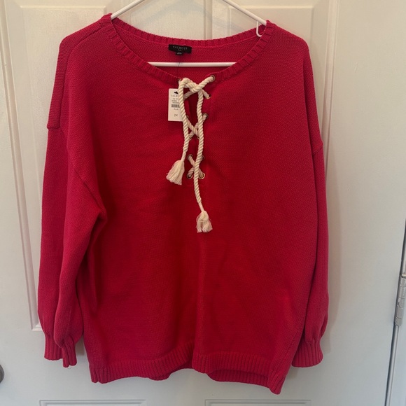 Talbots Sweaters - Talbots Vibrant Deep Coral  Lace-Up Sweater 2X NWT